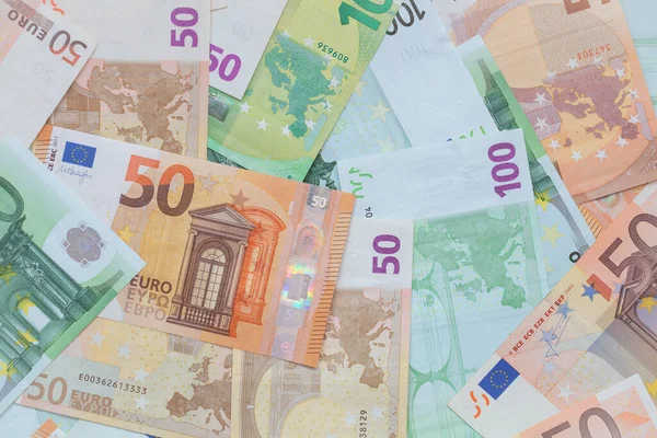 Zbliżenie Tła Banknotów Euro Celów Projektowych — Zdjęcie stockowe