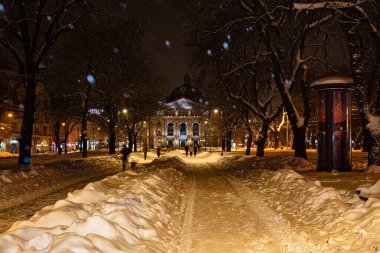 Lviv, Ukrayna - 17 Şubat 2021: Kışın Lviv Ulusal Operası