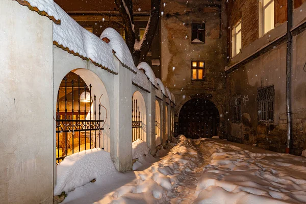 Lviv Ukraine February 2021 Armenian Courtyard Lviv Mons Pius Restaurant — Stock Photo, Image