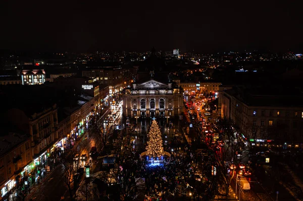 Lviv Ucrânia Dezembro 2021 Abertura Árvore Natal Perto Opera House — Fotografia de Stock