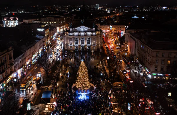 Lviv Ukraine December 2021 Opening Christmas Tree Opera House Lviv — Stock Photo, Image