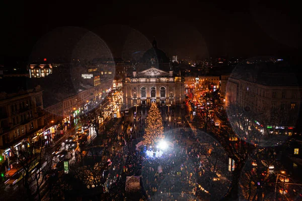 Lviv Ukraine Décembre 2021 Ouverture Sapin Noël Près Opéra Lviv — Photo