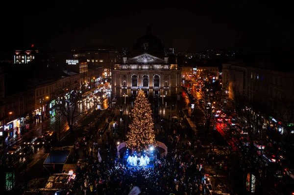 Lviv Ukraine Dezember 2021 Eröffnung Des Weihnachtsbaums Der Nähe Des — Stockfoto