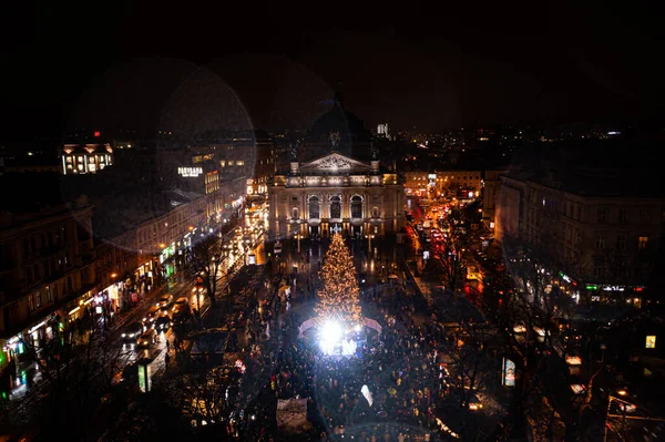 Lviv Ucrânia Dezembro 2021 Abertura Árvore Natal Perto Opera House — Fotografia de Stock