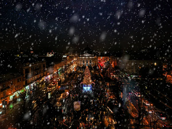 Lviv Ukraine Dezember 2021 Eröffnung Des Weihnachtsbaums Der Nähe Des — Stockfoto