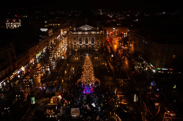 Lviv Ukraine Dezember 2021 Eröffnung Des Weihnachtsbaums Der Nähe Des — Stockfoto