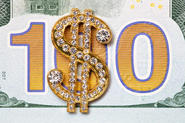 Golden Dollar Sign Gemstones 100 Dollar Banknote Background Design Purpose — Fotografia de Stock