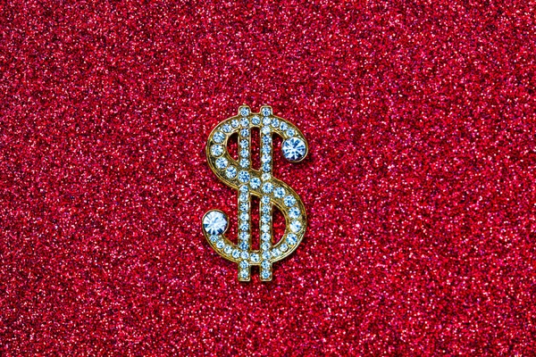 Golden Dollar Sign Gemstones Red Glitter Background Design Purpose — kuvapankkivalokuva