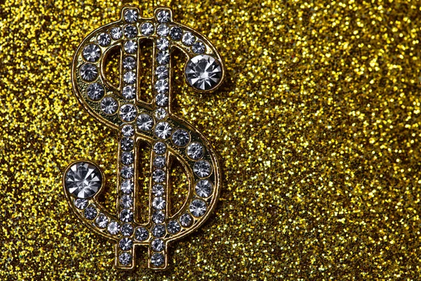 Golden Dollar Sign Gemstones Yellow Glitter Background Design Purpose — Stockfoto