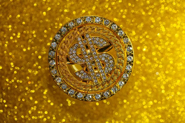 Golden Dollar Sign Gemstones Yellow Glitter Background Design Purpose — Stockfoto