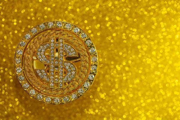 Golden Dollar Sign Gemstones Yellow Glitter Background Design Purpose — Stock fotografie