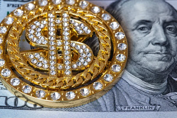 Golden Dollar Sign Gemstones 100 Dollar Banknote Background Design Purpose — ストック写真