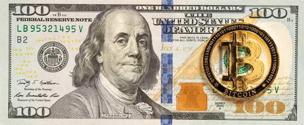 Bitcoin 100 Dollar Bill Background Design Purpose — Stock Photo, Image