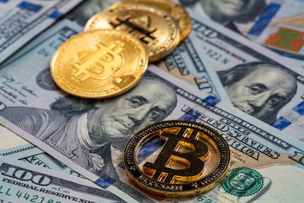 Bitcoin 100 Dollar Biljet Achtergrond Voor Ontwerp Doeleinden — Stockfoto