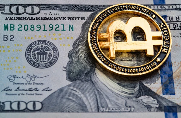 Bitcoin Fondo Billete 100 Dólares Para Propósito Diseño — Foto de Stock