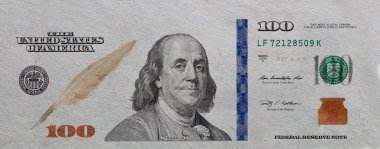 100 dolarlık banknot. Beyaz arkaplanda tasarım amacı için elementler