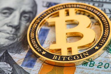 Tasarım amacı için 100 dolarlık arkaplanda Bitcoin