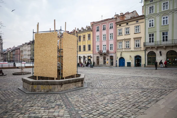 Lviv Oekraïne Maart 2022 Bescherming Van Architectonische Monumenten Lviv Tijdens — Stockfoto