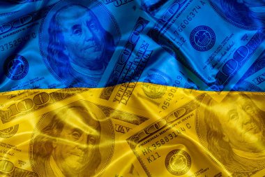 Ukrayna ulusal bayrağında 100 dolarlık şeffaf banknot