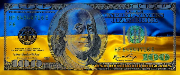 Billete Transparente 100 Dólares Fondo Bandera Nacional Ucrania — Foto de Stock