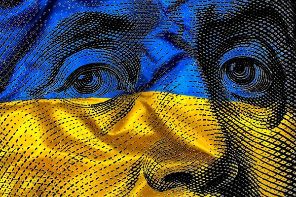 Прозора Банкнота 100 Доларів Сша Українському Національному Прапорі — стокове фото