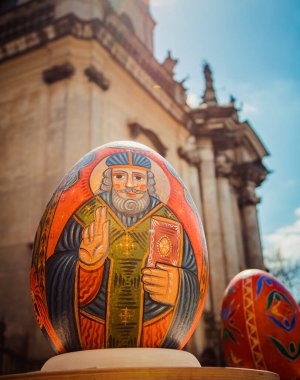 Lviv, Ukrayna - 16 Nisan 2017: Lviv 'de Paskalya yumurtası (pysanka) sergisi