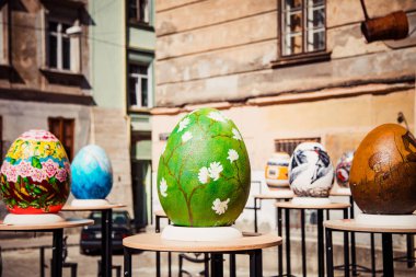 Lviv, Ukrayna - 16 Nisan 2017: Lviv 'de Paskalya yumurtası (pysanka) sergisi