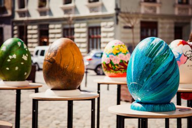 Lviv, Ukrayna - 16 Nisan 2017: Lviv 'de Paskalya yumurtası (pysanka) sergisi