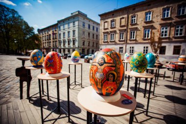 Lviv, Ukrayna - 16 Nisan 2017: Lviv 'de Paskalya yumurtası (pysanka) sergisi