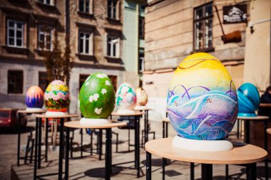 Lviv, Ukrayna - 16 Nisan 2017: Lviv 'de Paskalya yumurtası (pysanka) sergisi