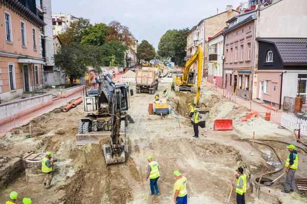 Lviv Ucrânia Novembro 2020 Reparos Rodoviários Shevchenko Str Lviv Ucrânia — Fotografia de Stock