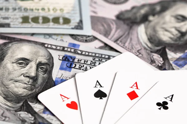 Vier Azen 100 Dollar Bankbiljet Concept Van Winst Casino — Stockfoto