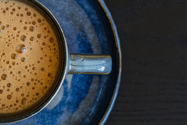 Blue Cup Coffee Black Background Design Purpose — стоковое фото