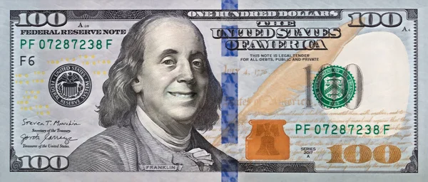 Benjamin Franklin Sonriendo Billete 100 Dólares Con Fines Diseño — Foto de Stock