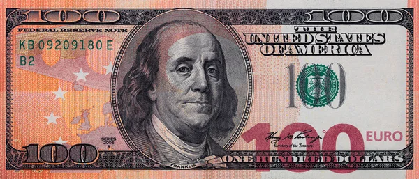 Sovrapposizione Banconote 100 Dollari 100 Euro Fini Progettazione — Foto Stock
