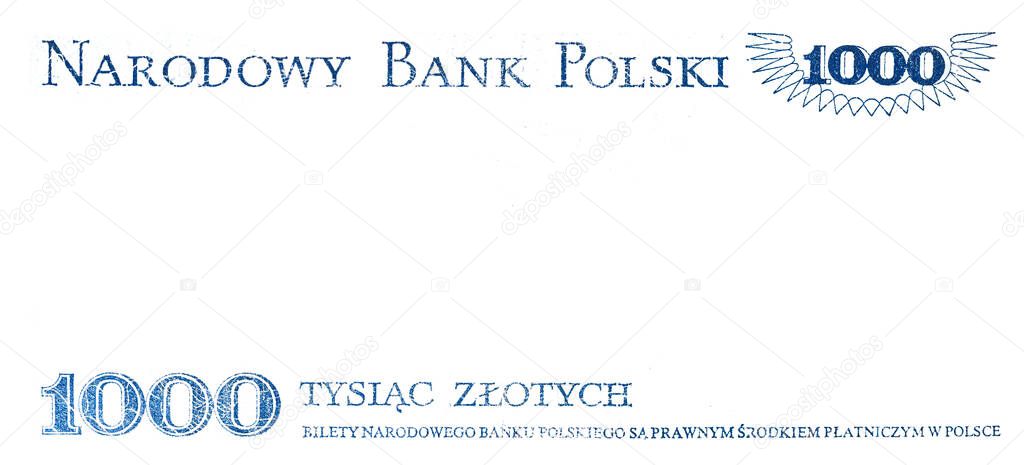 Reverse of 1000 Polish zloty with empty space for design purpose