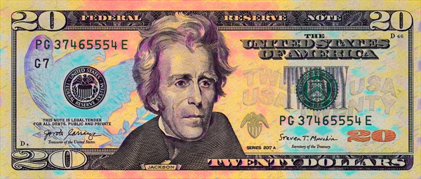 为设计目的而将20美元钞票的彩色正面包扎起来 — 图库照片