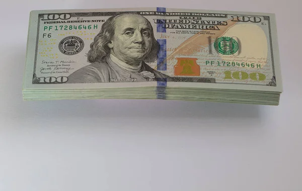 Pile 100 Dollar Banknotes White Background Design Purpose — Photo