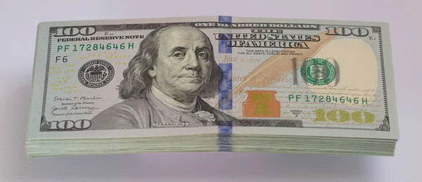Pile 100 Dollar Banknotes White Background Design Purpose — Photo