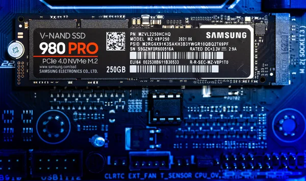 2021 Samsung Ssd 980 Pro Pcle Nvme Motherboard Background — 스톡 사진