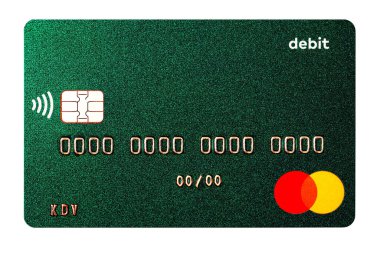 Kyiv, Ukrayna - 10 Nisan 2021: Tasarım amaçlı MasterCard Debit kart kapanışı