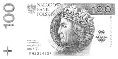 Obverse of 100 polish zloty banknote for design purpose