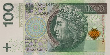 Obverse of 100 polish zloty banknote for design purpose