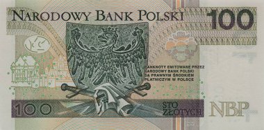 Reverse of 100 polish zloty banknote for design purpose