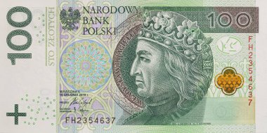 Obverse of 100 polish zloty banknote for design purpose