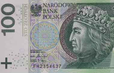 Obverse of 100 polish zloty banknote for design purpose