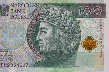 Obverse of 100 polish zloty banknote for design purpose