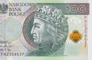 Obverse of 100 polish zloty banknote for design purpose