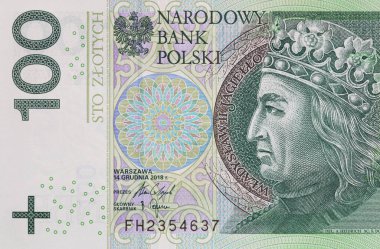 Obverse of 100 polish zloty banknote for design purpose
