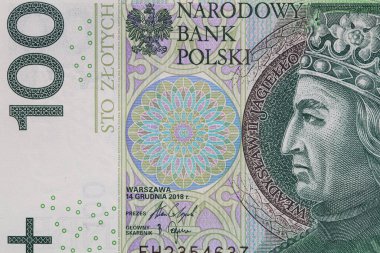 Obverse of 100 polish zloty banknote for design purpose